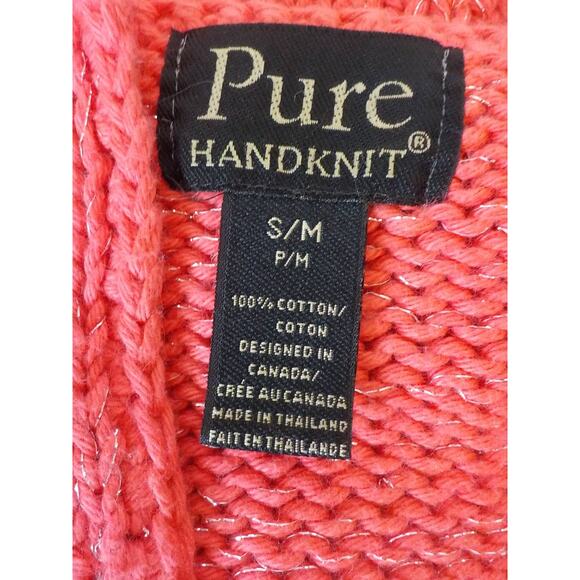 Pure Handknit Orange Cardigan Size S/M Metallic Knit Big Button Coastal Boho - Picture 4 of 13